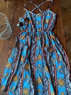 Womens Blue Sun Print Sundress - Unbranded
